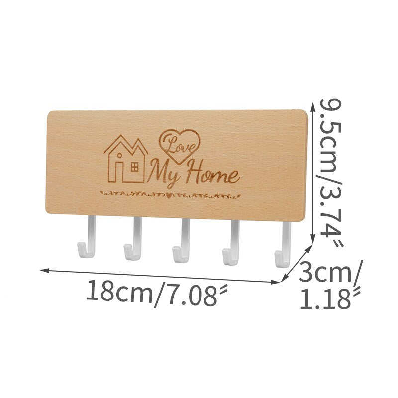 Wall Mounted Wood Colored Rack with Hooks