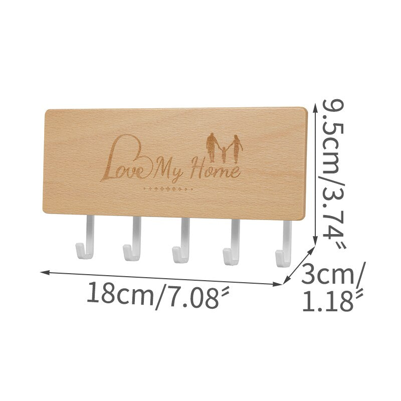 Wall Mounted Wood Colored Rack with Hooks
