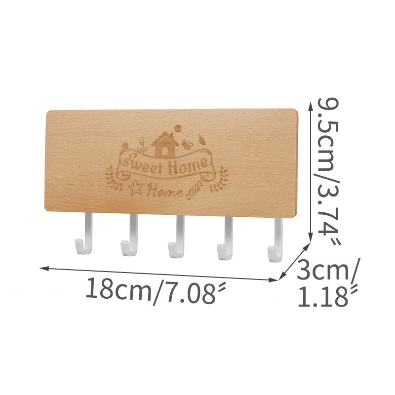 Wall Mounted Wood Colored Rack with Hooks
